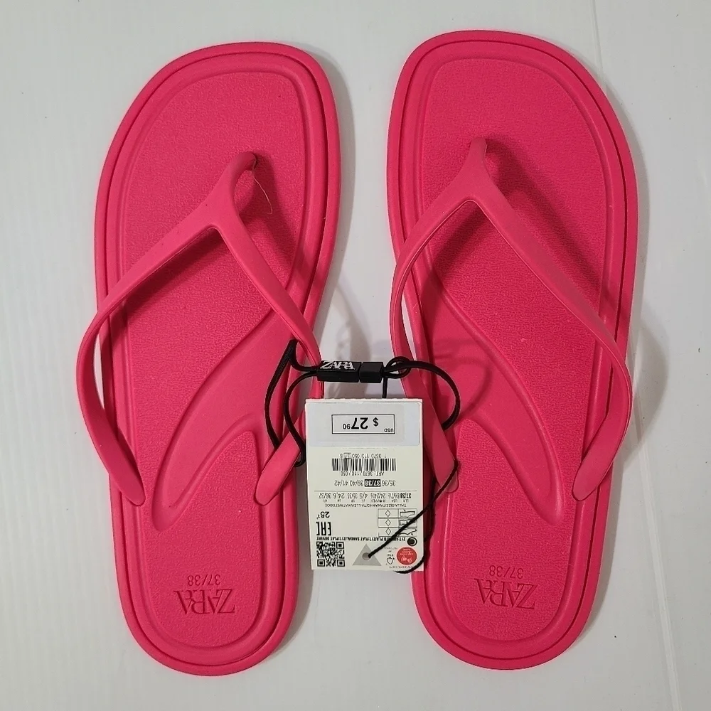 ZARA FLAT RUBBERISED SANDALS Pink SIZE 6.5 | 3670/110 S1